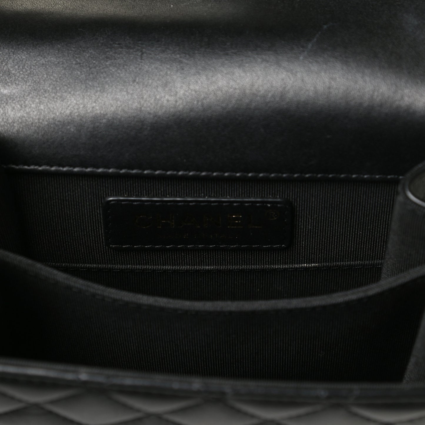 Calfskin Quilted North South Boy Flap Black