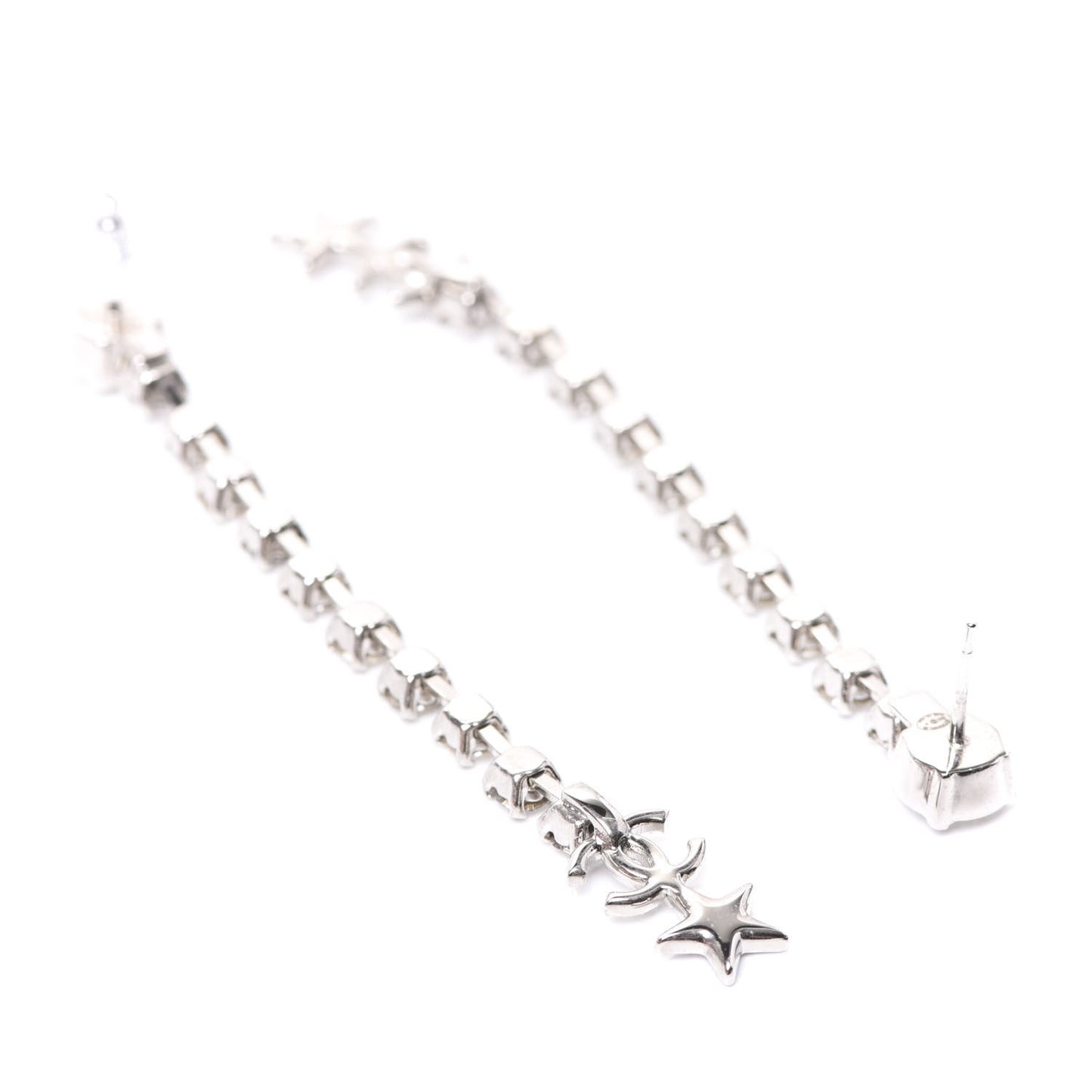 Crystal Starfall Drop Long CC Earrings Silver