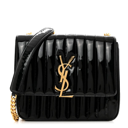 Saint Laurent Patent Matelasse Monogram Large Vicky Chain Bag Black 1 of 10