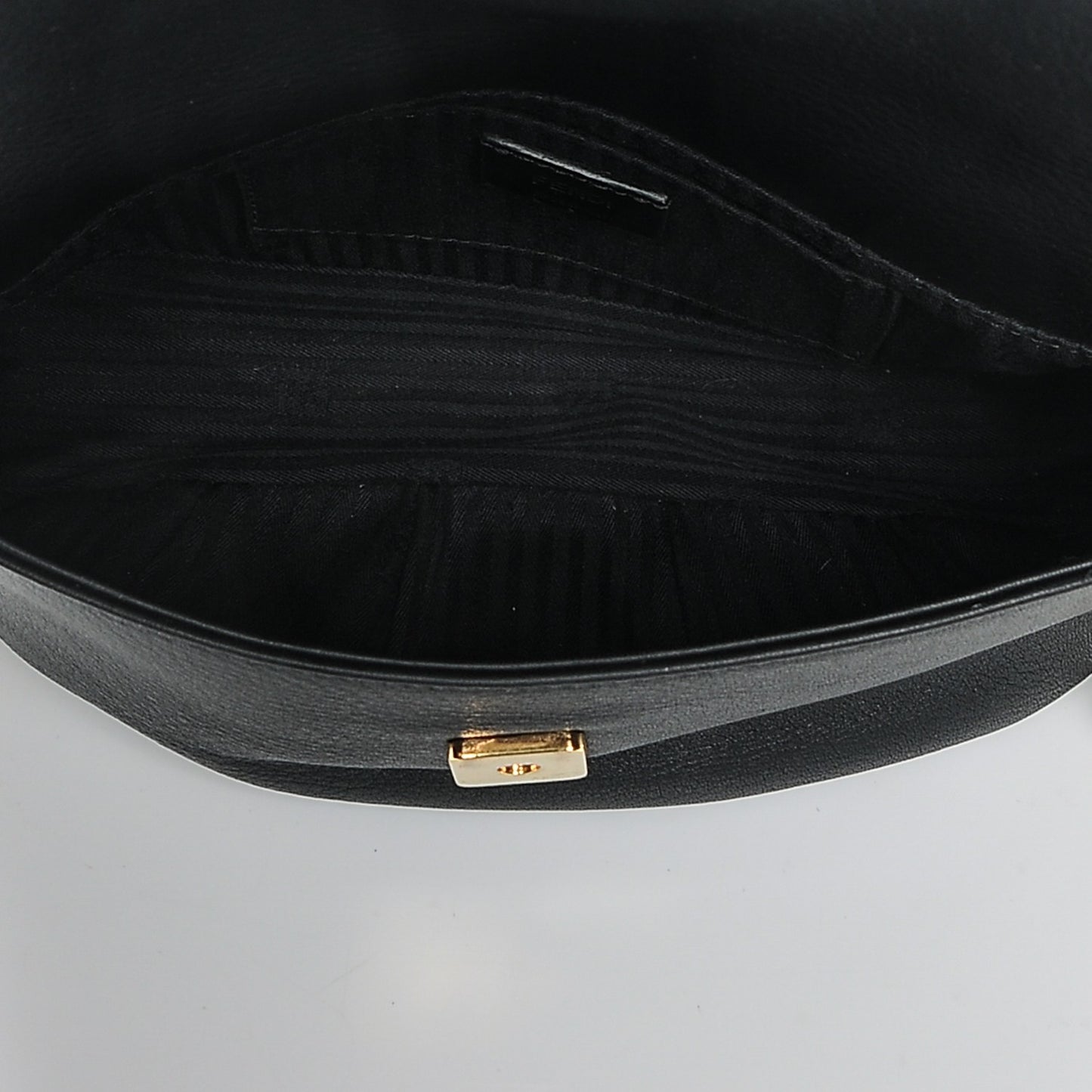 Vitello Flamingo Enamel Fendista Pouchette Crossbody Black