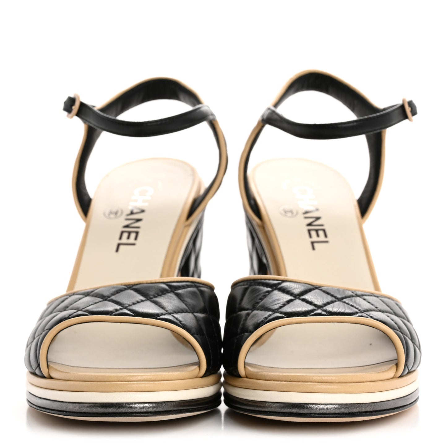 Lambskin Laminated Lambskin Quilted CC Sandal 38.5 Black