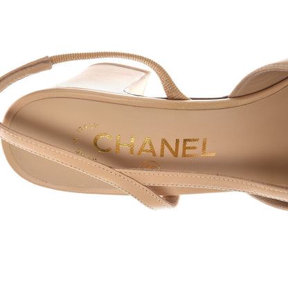 Chanel Lambskin Patent Cap Toe CC Slingback Sandals 37 Beige White 7 of 9