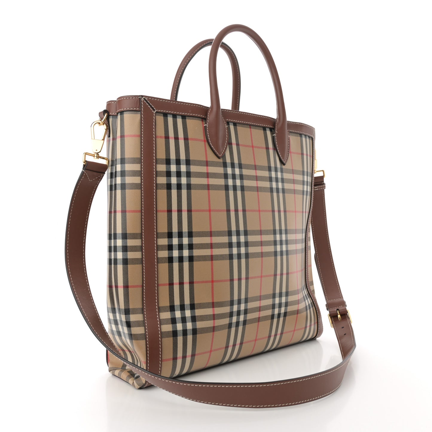 Vintage Check Calfskin Kane Tote Bag Beige Brown