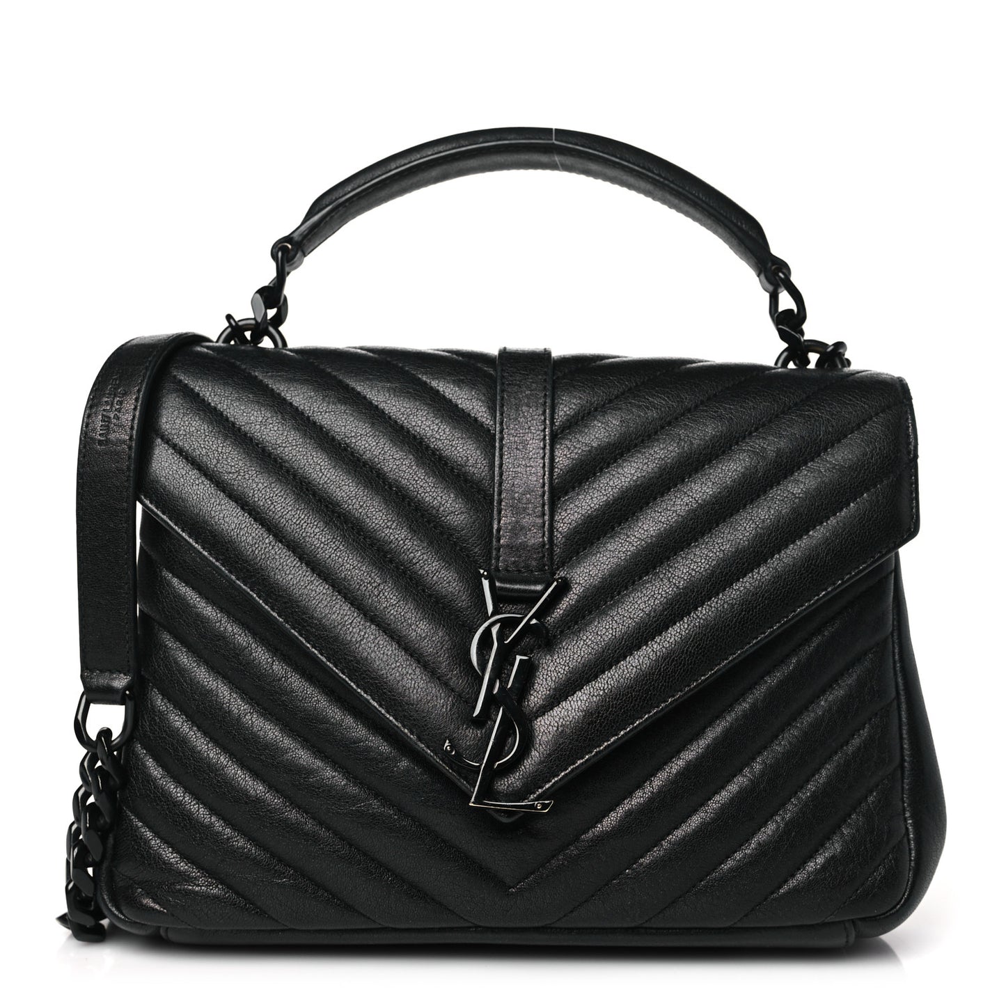 Sheepskin Matelasse Chevron Monogram Monochrome Medium College Bag Black