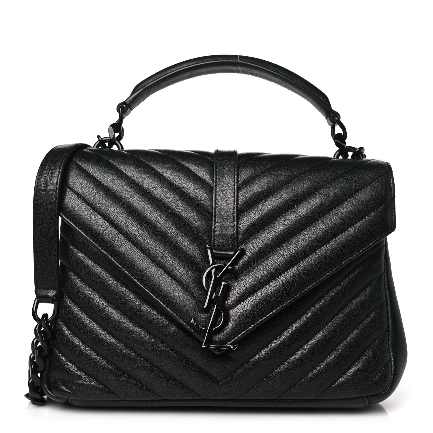 Saint Laurent Sheepskin Matelasse Chevron Monogram Monochrome Medium College Bag Black 1 of 11