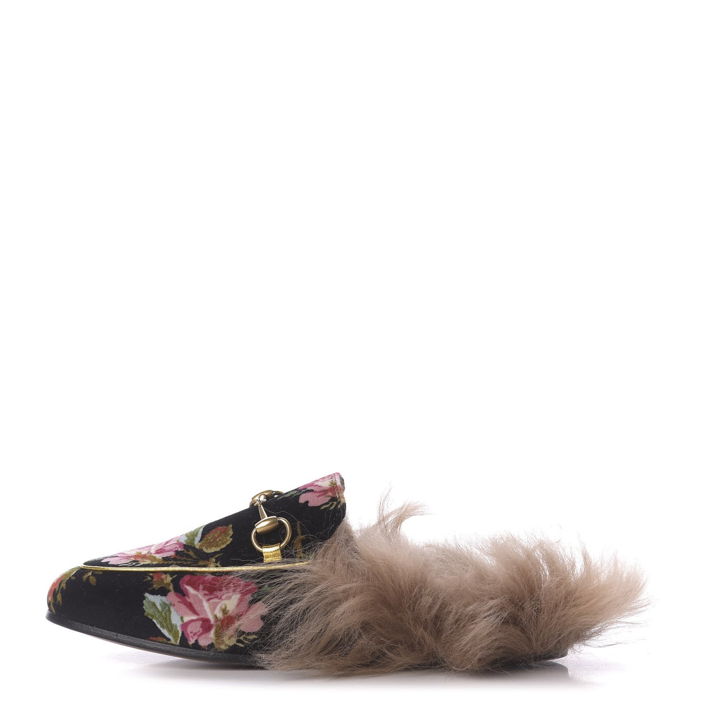 Velvet Fur Floral Womens Princetown Slippers 35 Black