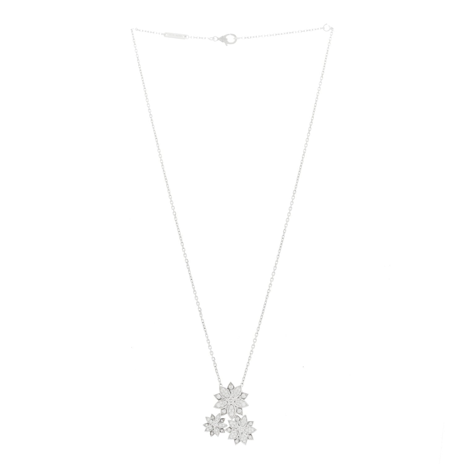 Van Cleef & Arpels 18K White Gold Diamond Lotus 3 Flowers Pendant Necklace 2 of 6