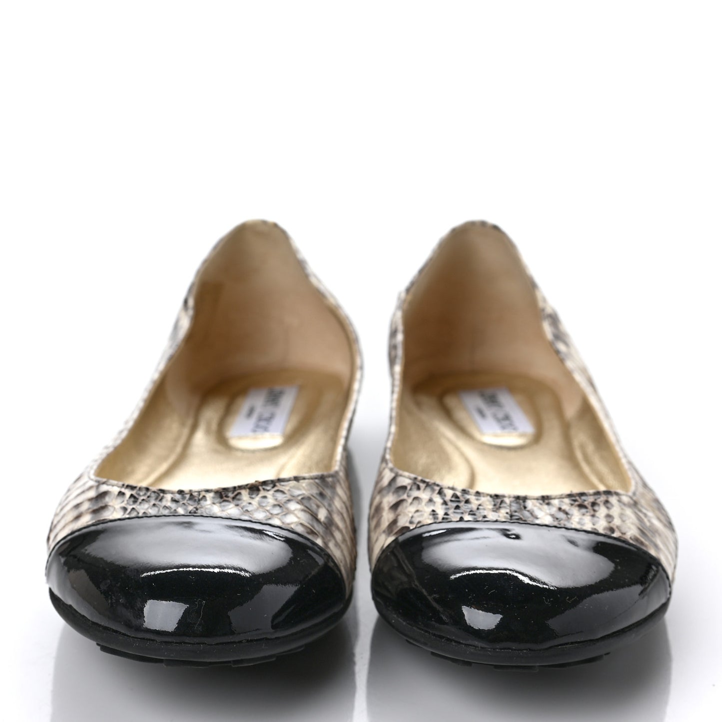 Snakeskin Embossed Patent Cap Toe Whirl Ballet Flats 41 Natural Black