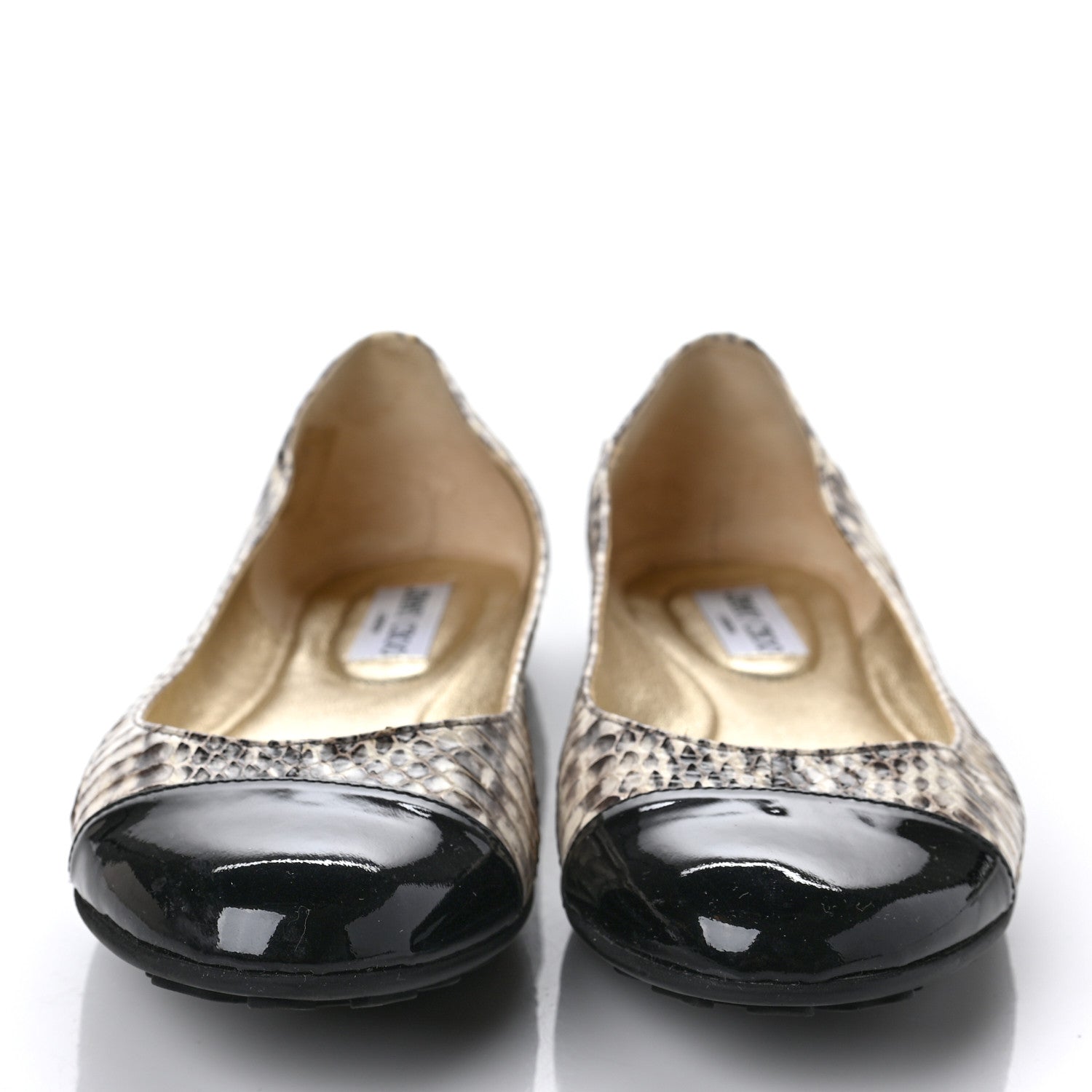 Jimmy Choo Snakeskin Embossed Patent Cap Toe Whirl Ballet Flats 41 Natural Black 2 of 9