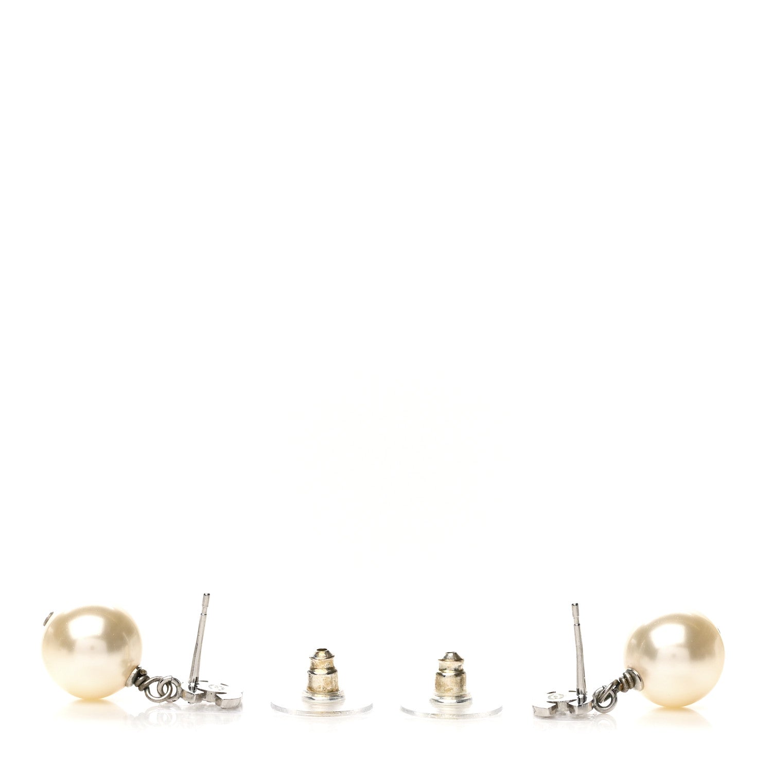 Chanel Crystal Pearl CC Drop Earrings Silver Pearly White 3 of 5