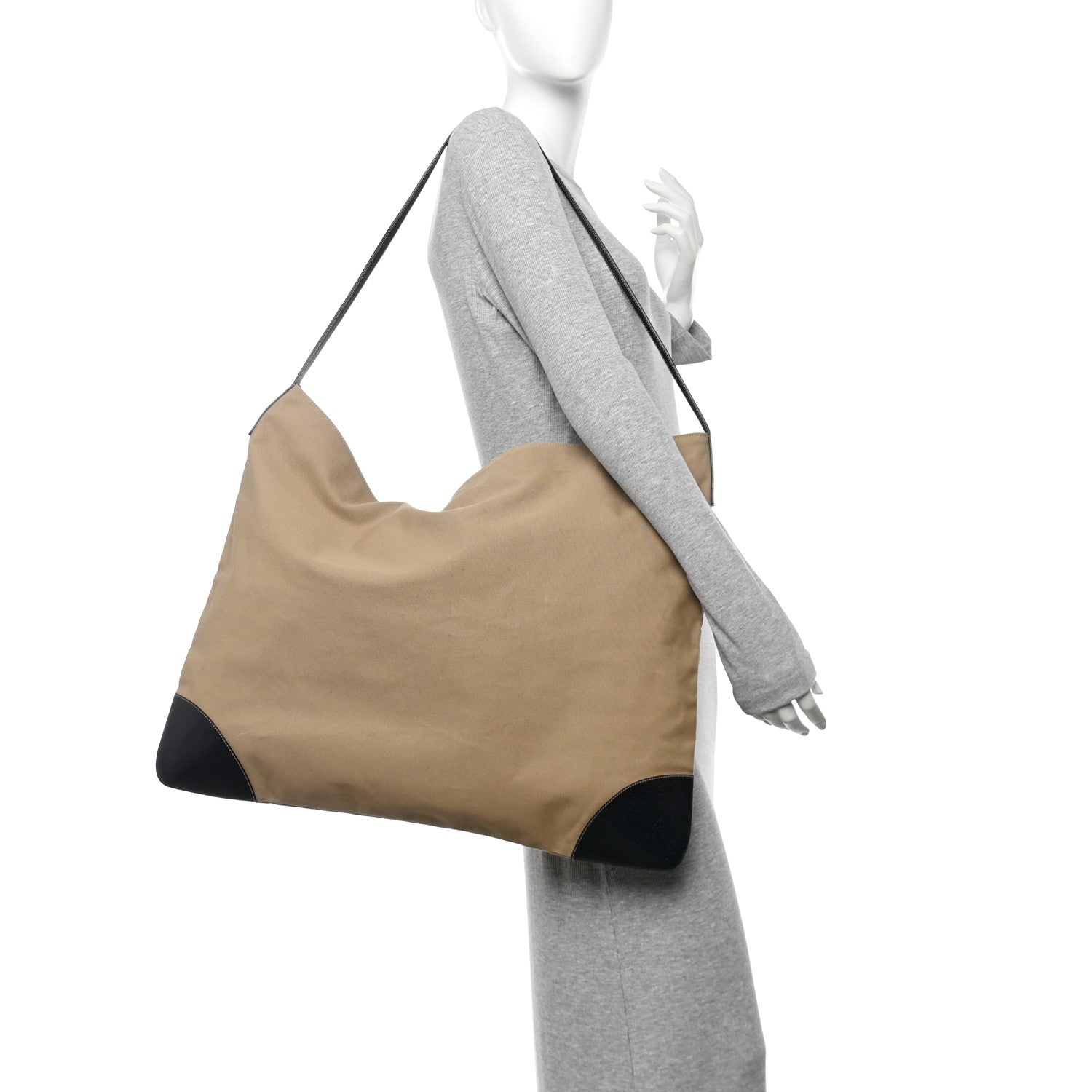 Prada Canvas Shoulder Bag Beige Black 2 of 10