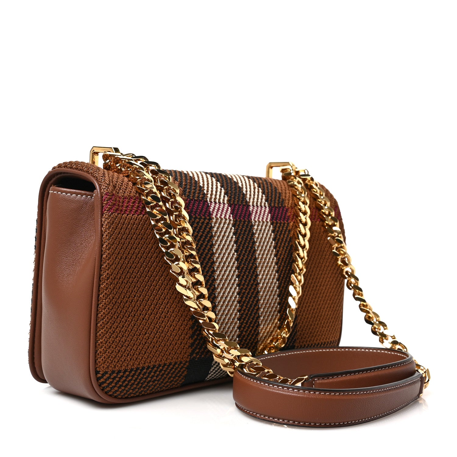 Burberry Calfskin Knit Check Small Lola Bag Dark Birch Brown 3 of 8