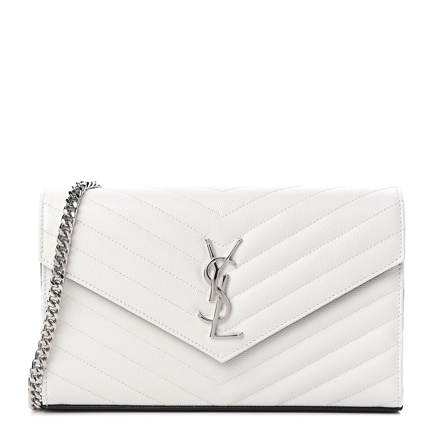 Grain De Poudre Matelasse Bi-Color Chevron Monogram Chain Wallet White Black