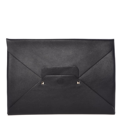 Valentino Garavani Vitello Rockstud Envelope Clutch Bag Black 1 of 9