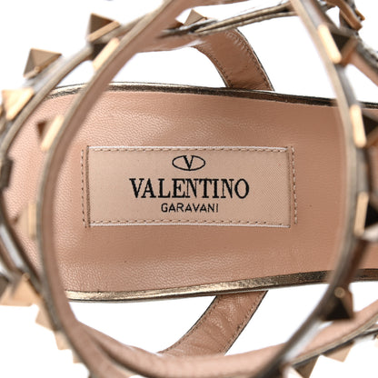 Valentino Garavani Metallic Pebbled Calfskin Patent Rockstud Ankle Strap 65mm Pumps 40 Sasso 7 of 10
