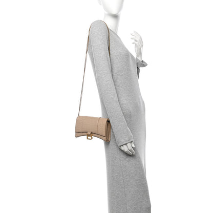 Balenciaga Shiny Calfskin Crocodile Embossed Hourglass Chain Bag Nude Beige 2 of 11