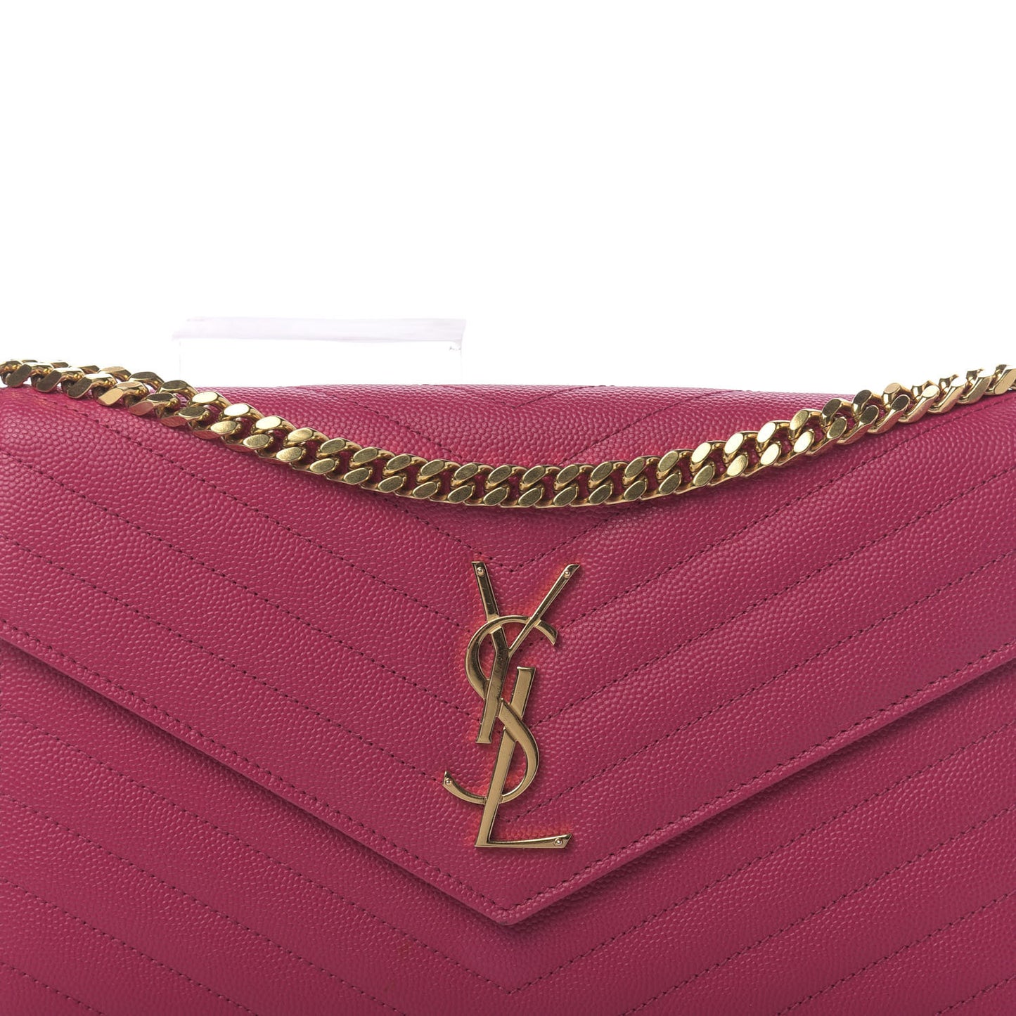 Grain De Poudre Matelasse Chevron Monogram Chain Wallet Fuchsia