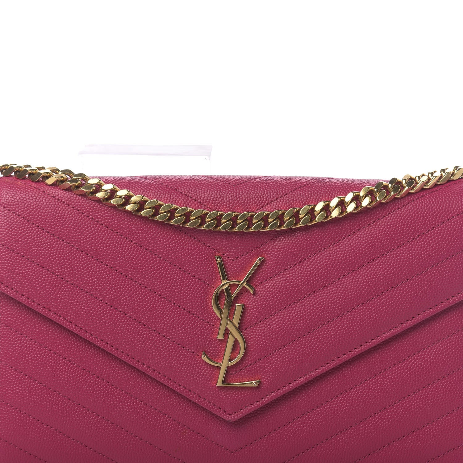 Saint Laurent Grain De Poudre Matelasse Chevron Monogram Chain Wallet Fuchsia 10 of 11