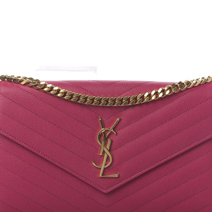 Saint Laurent Grain De Poudre Matelasse Chevron Monogram Chain Wallet Fuchsia 10 of 11