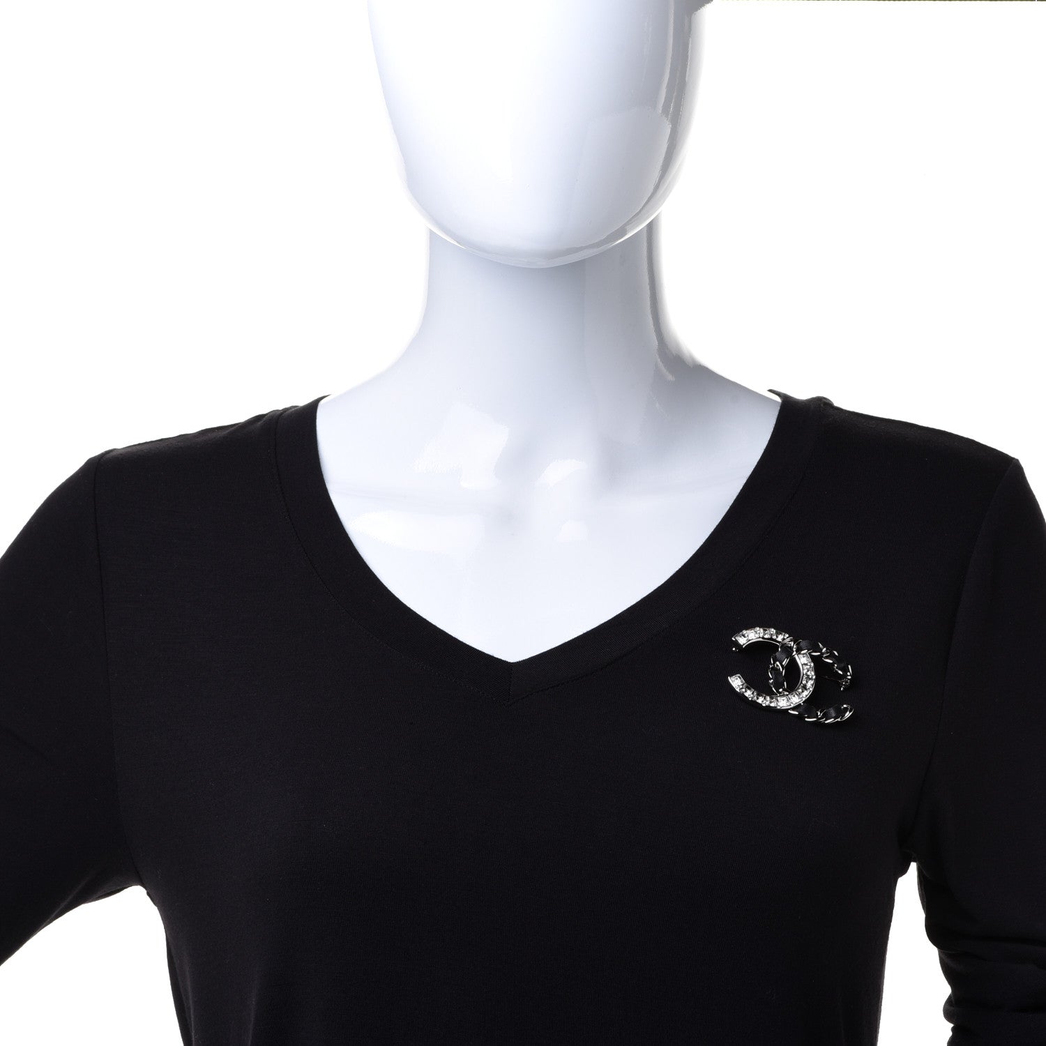 Chanel Lambskin Baguette Crystal CC Chain Brooch Black Silver 2 of 4