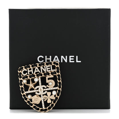Chanel Lambskin Pearl Strass Sergeant Chanel Shield Brooch Gold 5 of 5