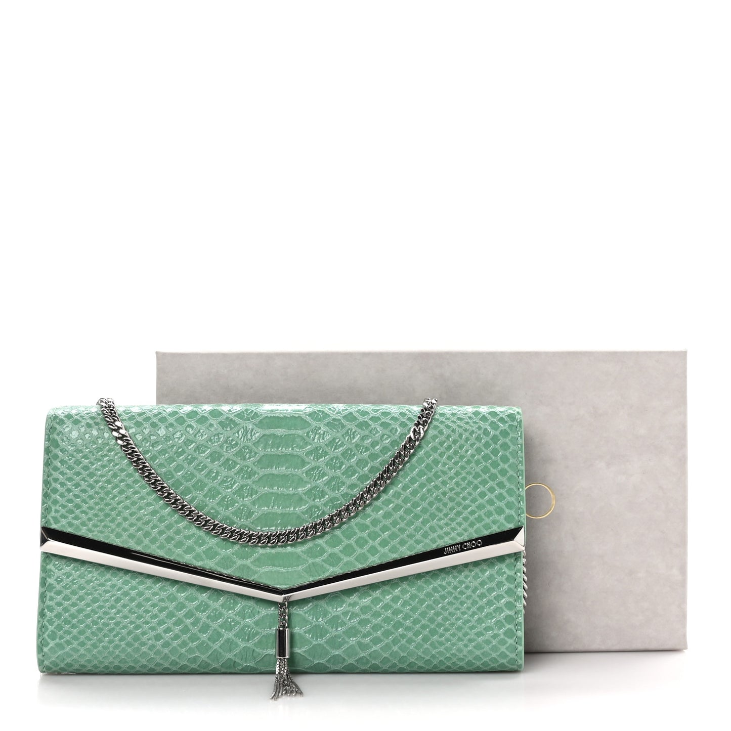 Snakeskin Embossed Chain Clutch Miami Mint