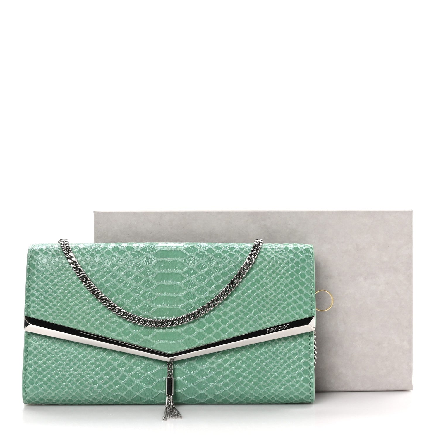 Jimmy Choo Snakeskin Embossed Chain Clutch Miami Mint 10 of 10