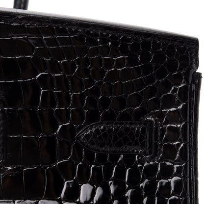 Hermes Shiny Porosus Crocodile Birkin 35 Black 9 of 34