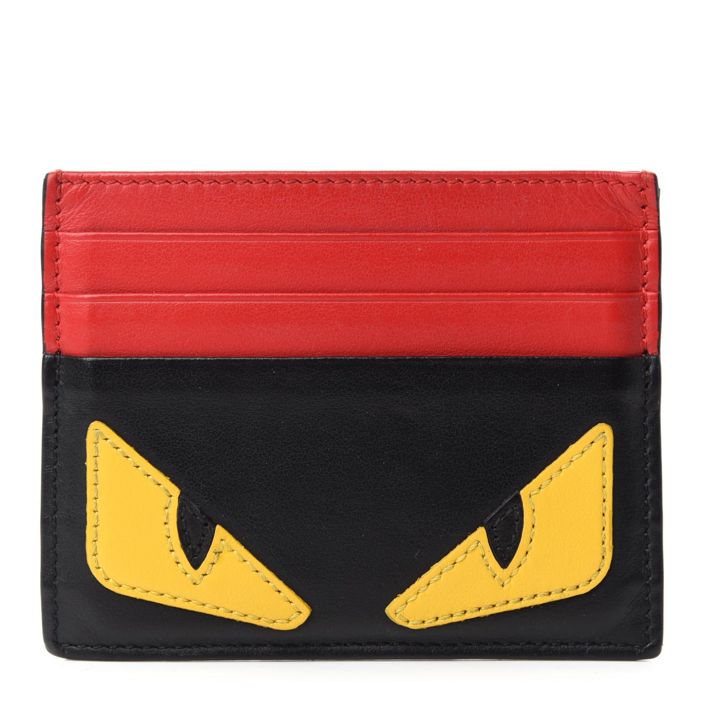 Vitello Century Monster Eyes Inlay Card Holder Black Giallo Rosso