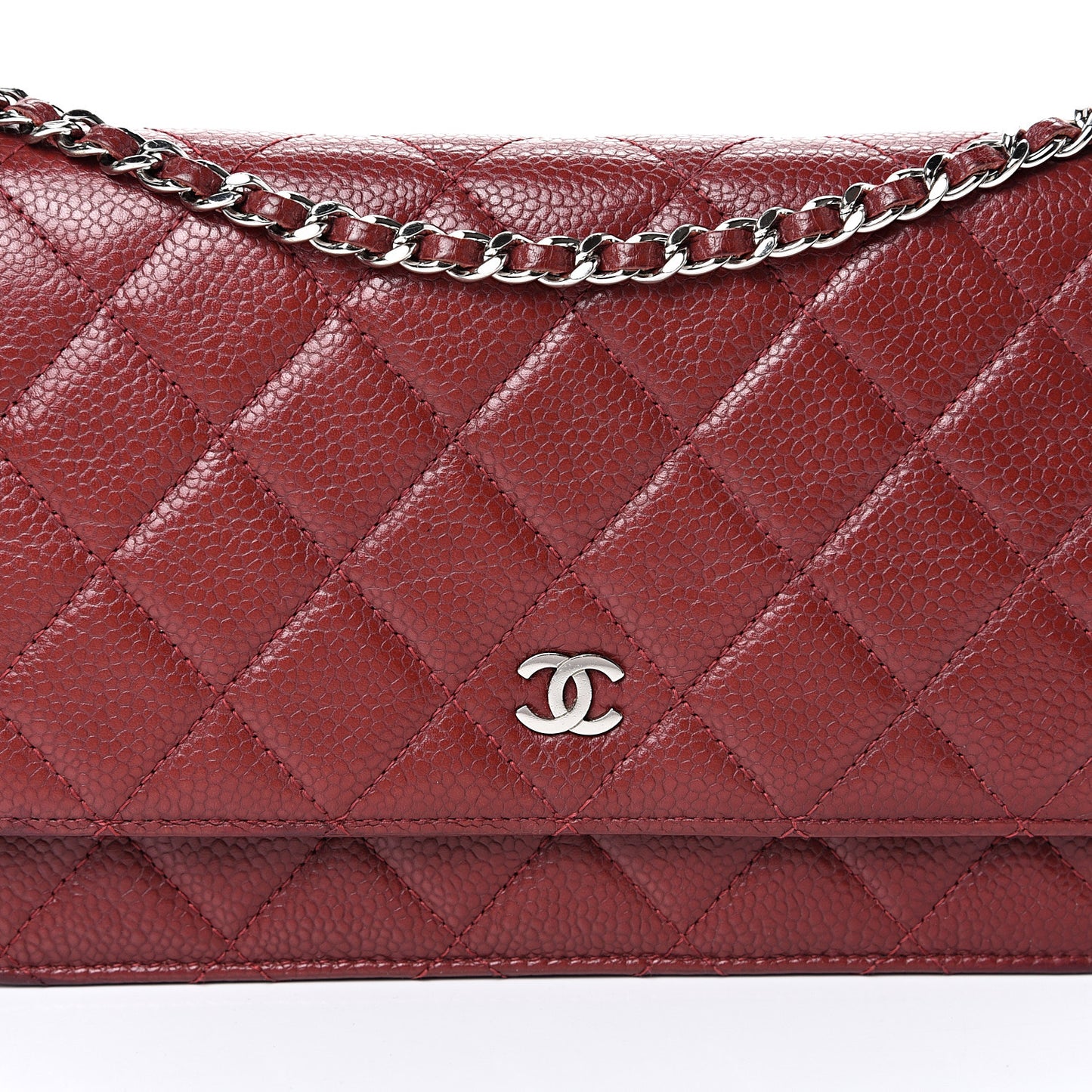 Caviar Quilted Wallet On Chain WOC Dark Red