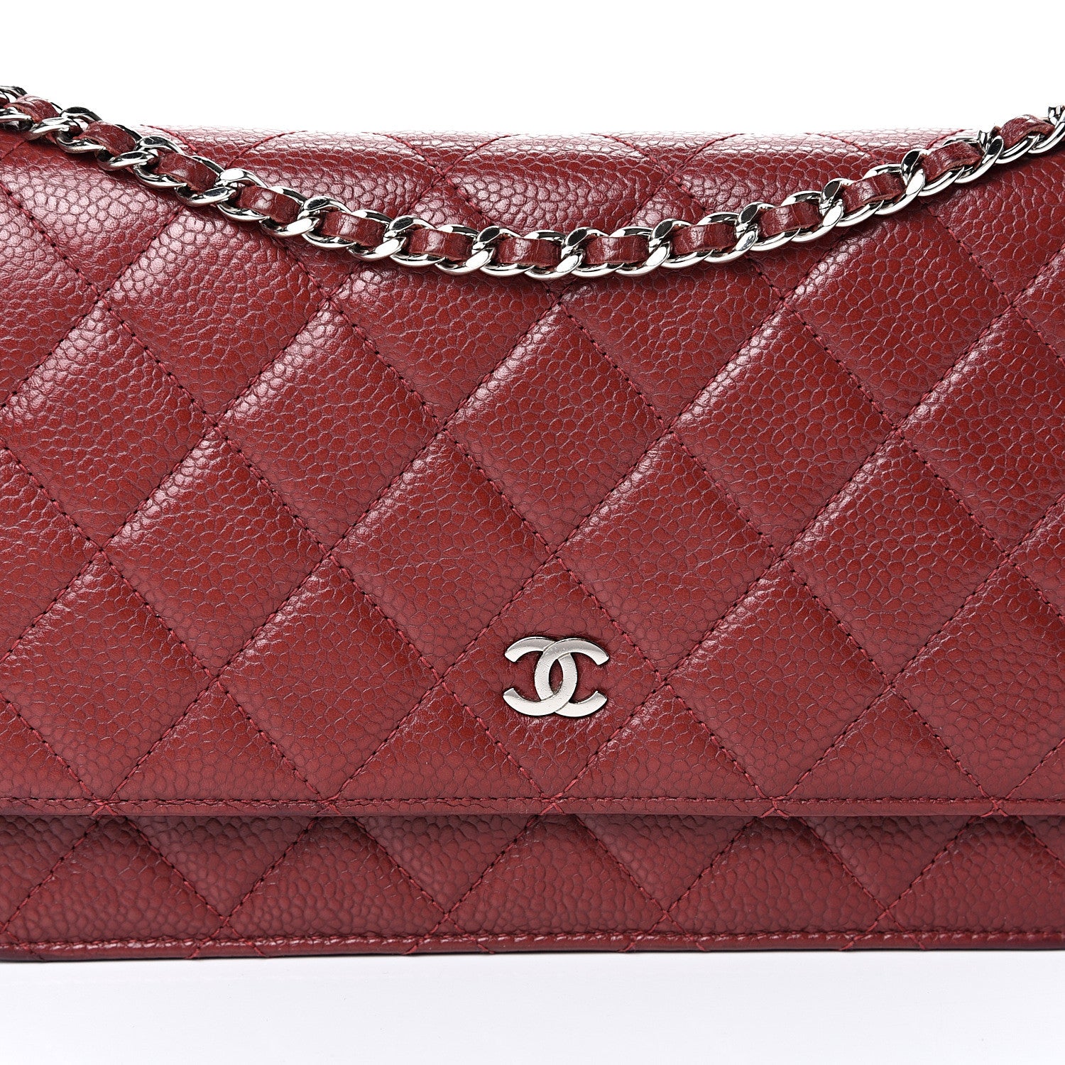Chanel Caviar Quilted Wallet On Chain WOC Dark Red 9 of 12