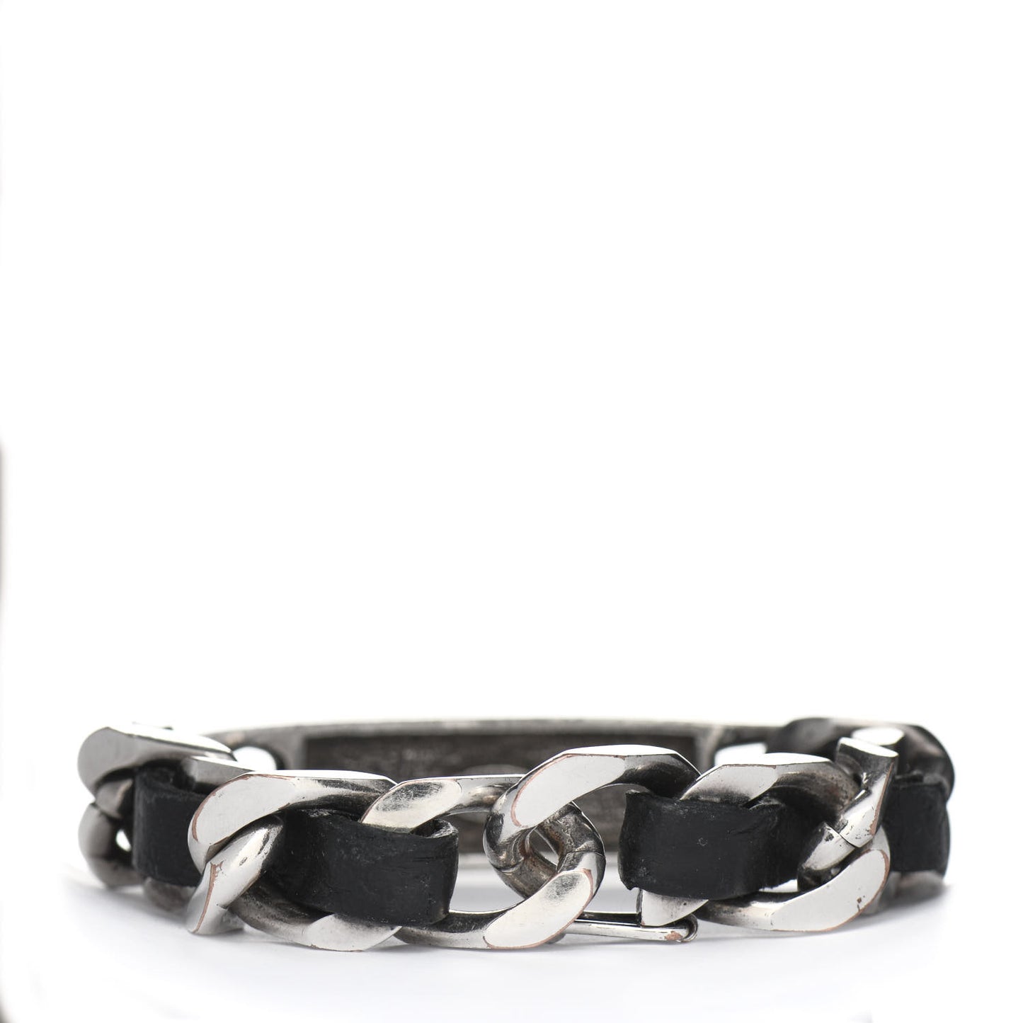 Metal Lambskin Name Plate Bracelet Black Silver