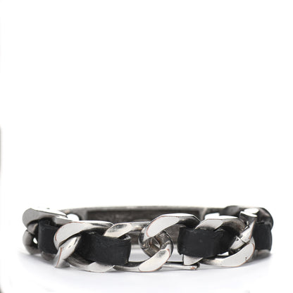 Chanel Metal Lambskin Name Plate Bracelet Black Silver 3 of 5