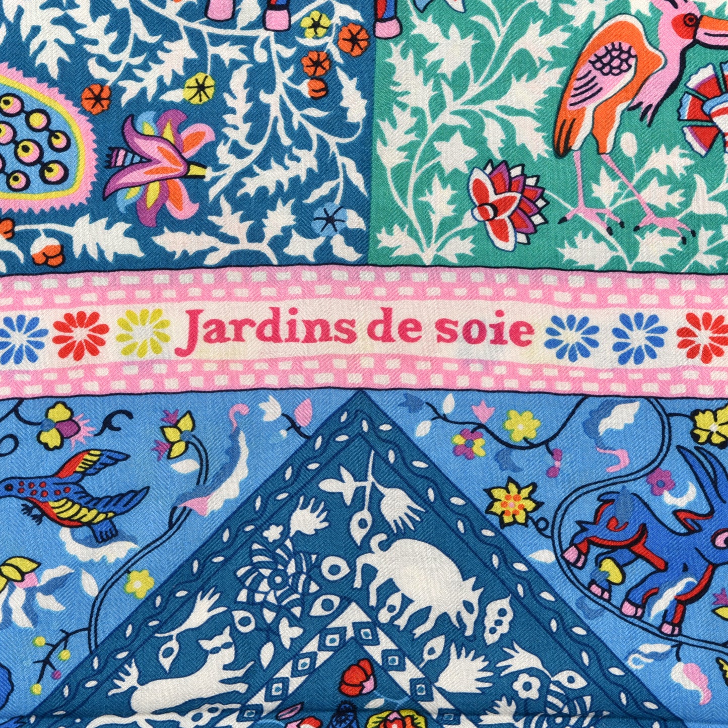 Cashmere Silk Jardins De Soie Shawl 140 Bleu Vert Rose
