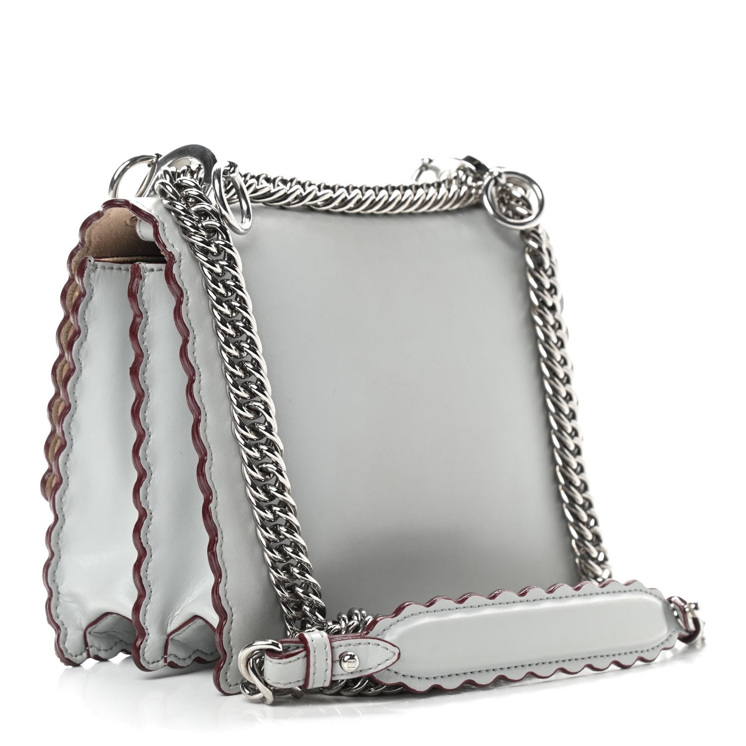 Fendi Vitello Liberty Scalloped Studded Small Kan I Shoulder Bag Grigio Perla 3 of 9
