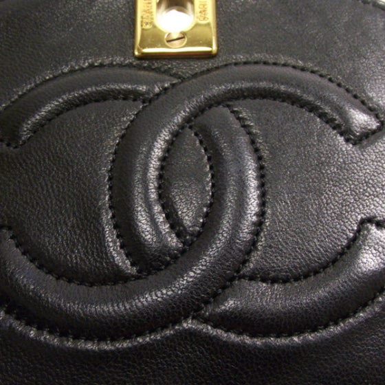 Lambskin Ribbon Stitched Flap Black