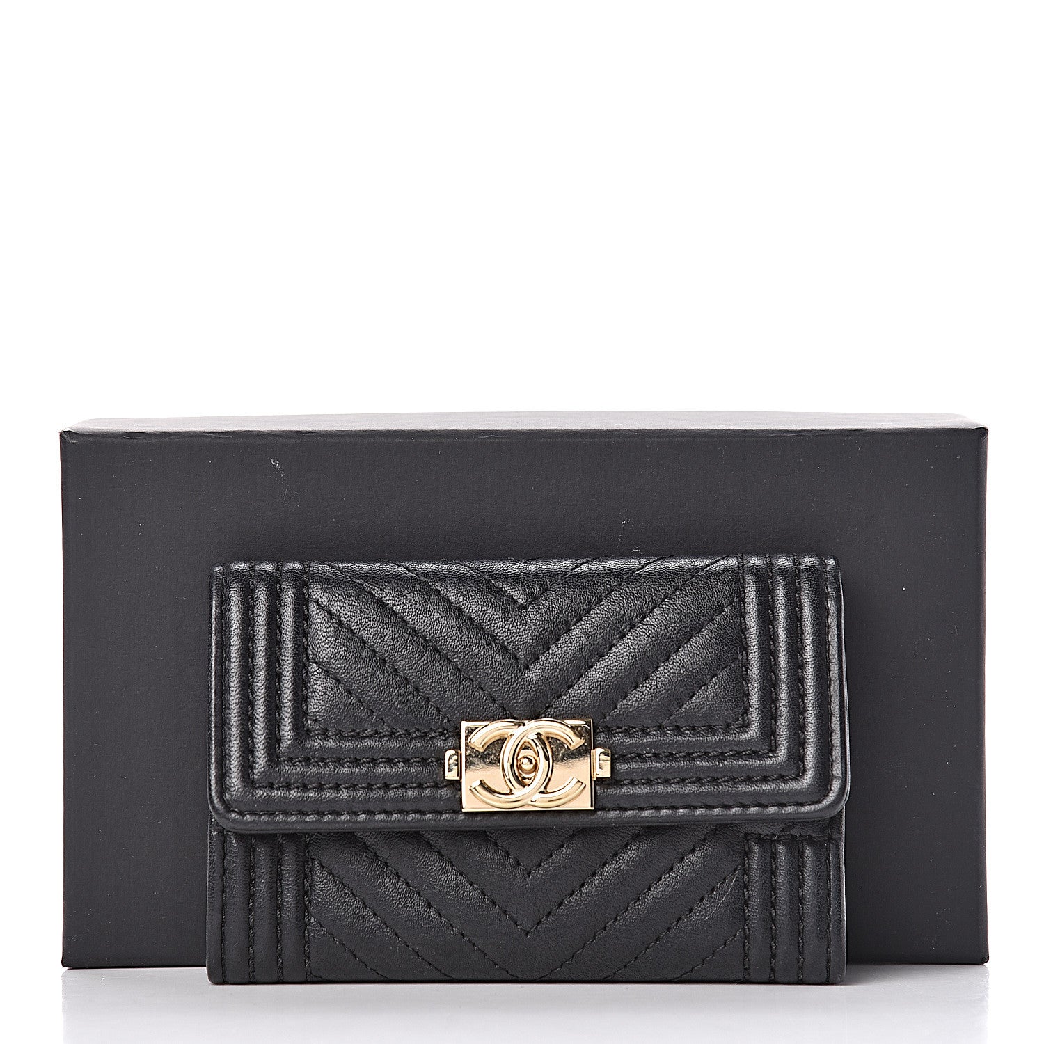Chanel Lambskin Chevron Quilted Boy Card Holder Black 11 of 11