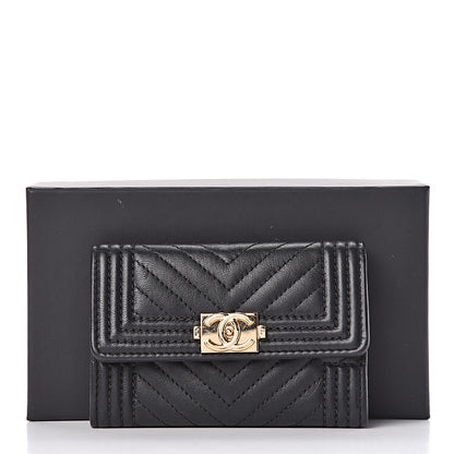 Chanel Lambskin Chevron Quilted Boy Card Holder Black 11 of 11