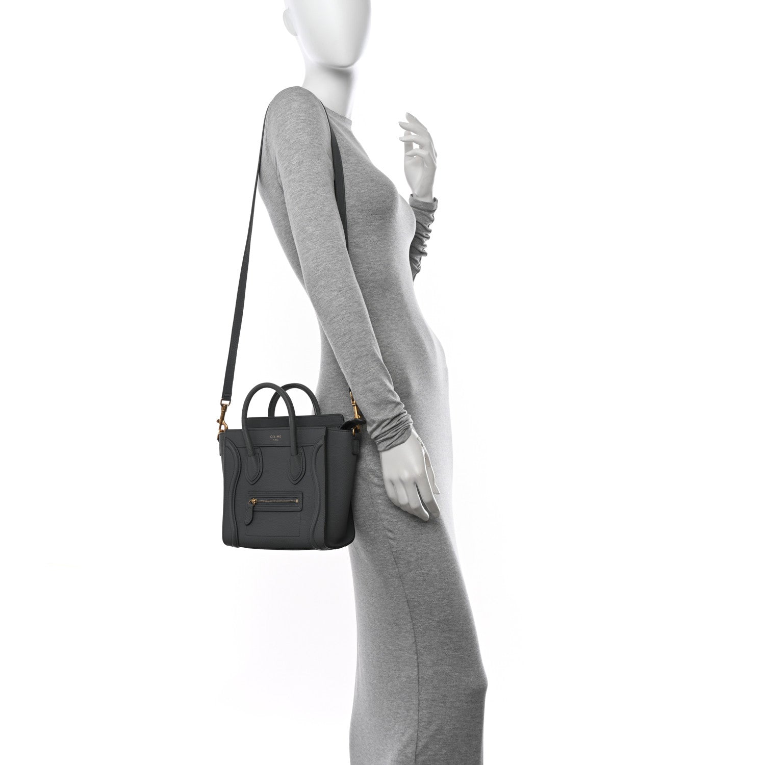 Celine Drummed Calfskin Nano Luggage Kohl 2 of 11
