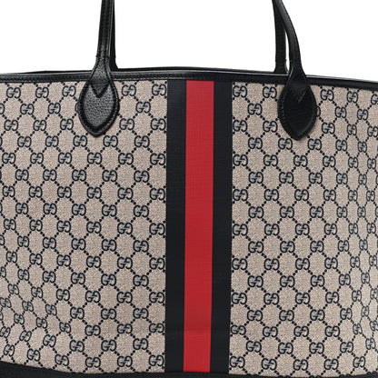 Gucci GG Supreme Monogram Textured Dollar Calfskin Web Large Ophidia Tote Beige Blue 9 of 11