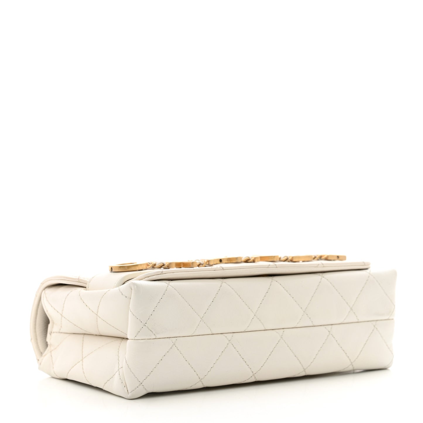 Calfskin Quilted Small Enchained Flap White