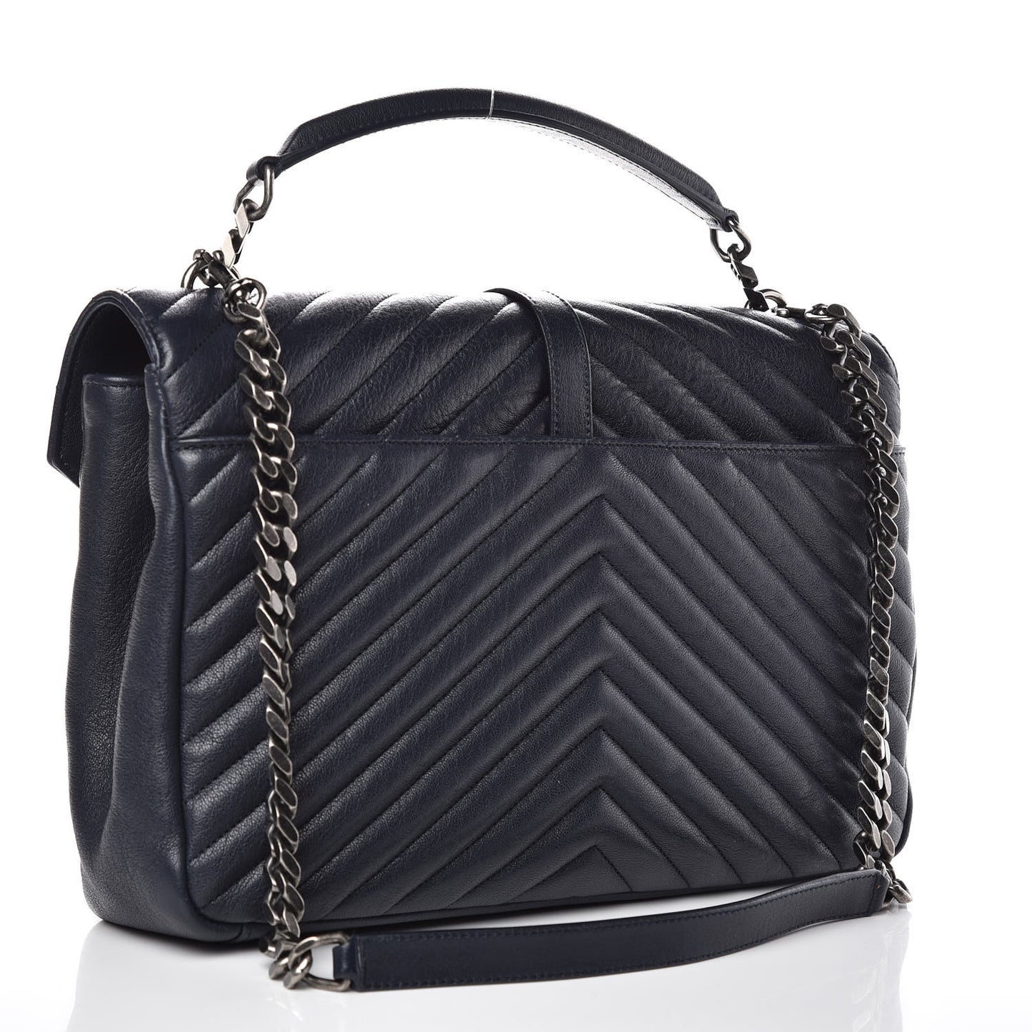 Sheepskin Matelasse Chevron Monogram Large College Satchel Deep Marine