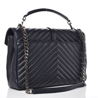 Saint Laurent Sheepskin Matelasse Chevron Monogram Large College Satchel Deep Marine 3 of 10