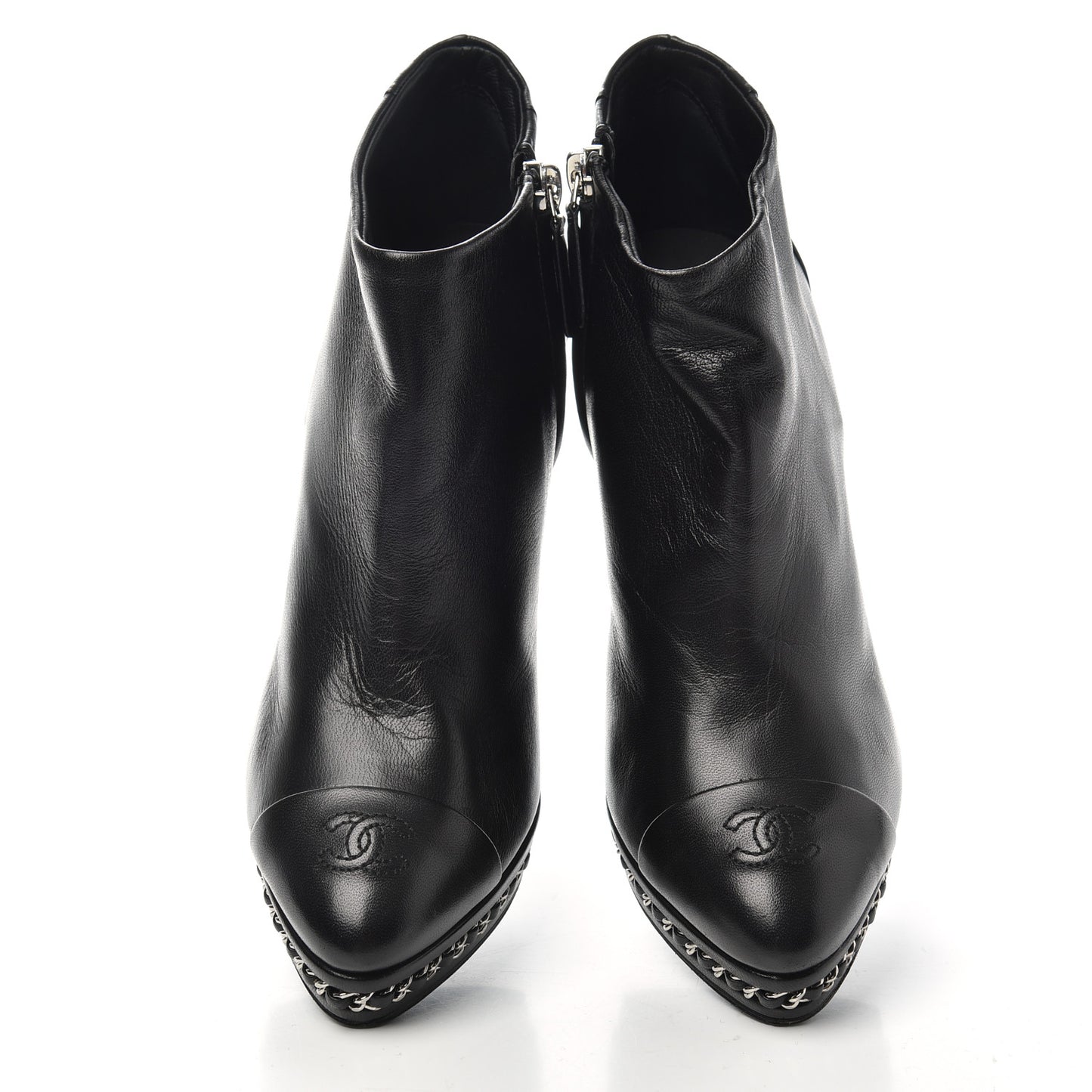 Lambskin CC Platform Cap Toe Chain Ankle Boots 37 Black