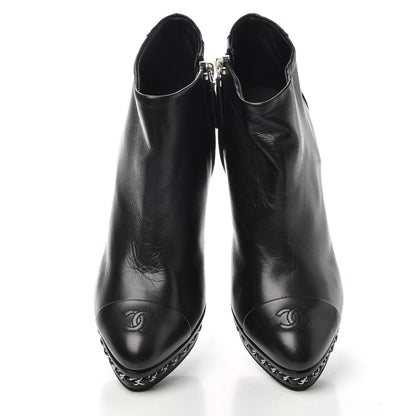Chanel Lambskin CC Platform Cap Toe Chain Ankle Boots 37 Black 5 of 10