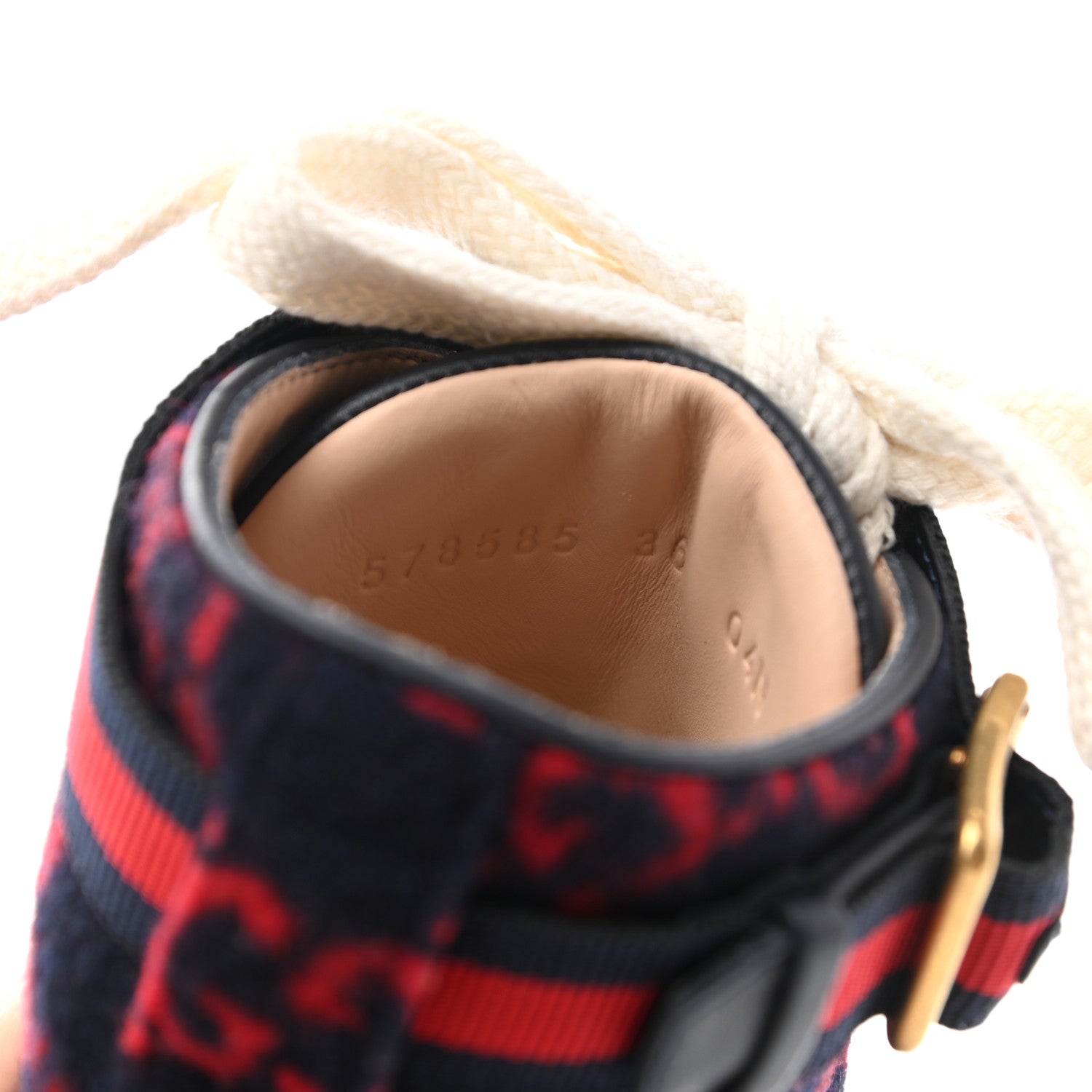 Gucci Covered Wool Big GG Monogram Womens Lace Up Combat Ankle Boots 36 Blue Red 8 of 9