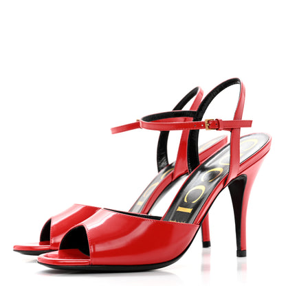Gucci Regent Calfskin Peep Toe Sandals 37.5 Heron Red 3 of 10