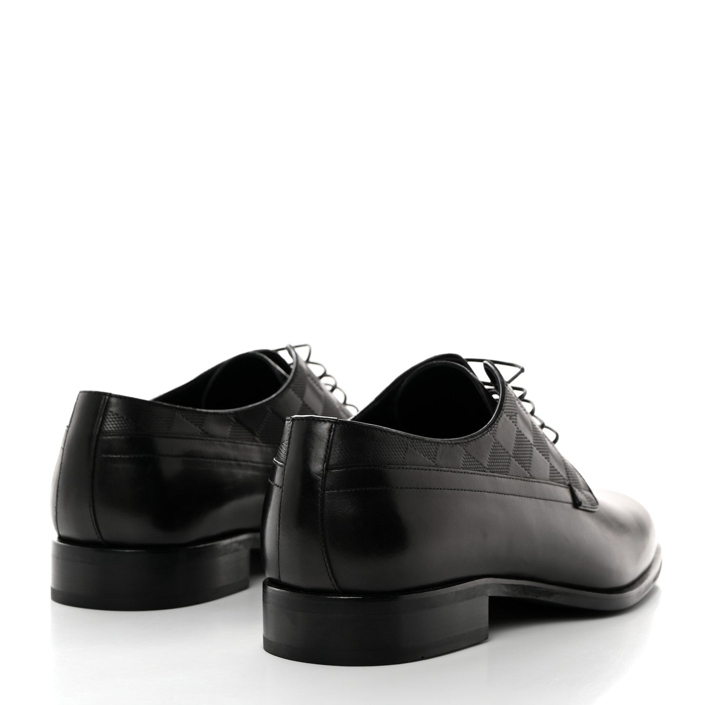Glazed Calfskin Damier Embossed Haussmann Derby Lace Up Shoes 8 Black