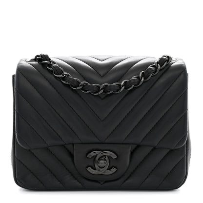 Chanel Lambskin Chevron Quilted Mini Square Flap So Black 1 of 12