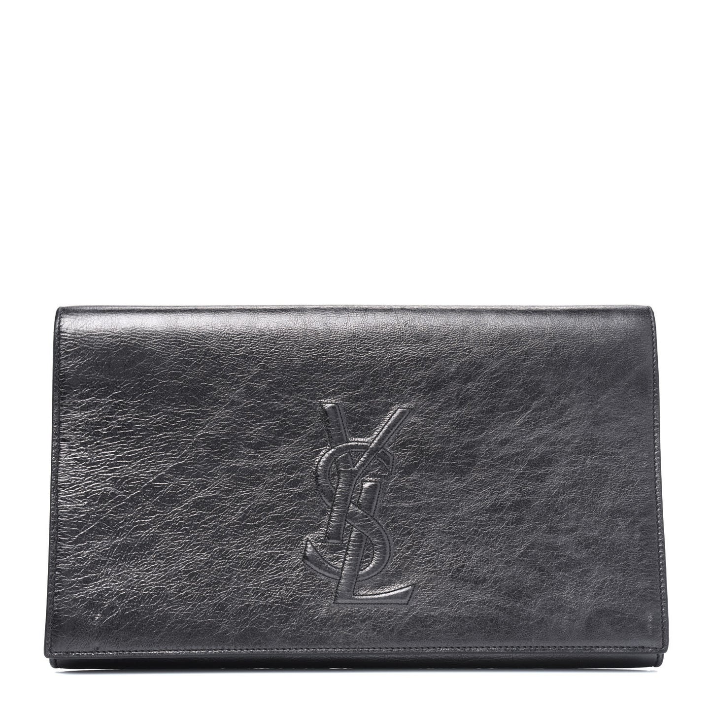 Metallic Calfskin Monogram Large Belle De Jour Clutch Dark Silver